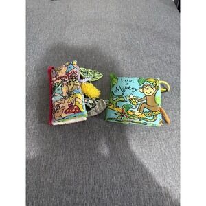 Bundle Of 2 Jellycat Crinkle Baby Toddler Books Unicorn Tails And I Am A Monkey